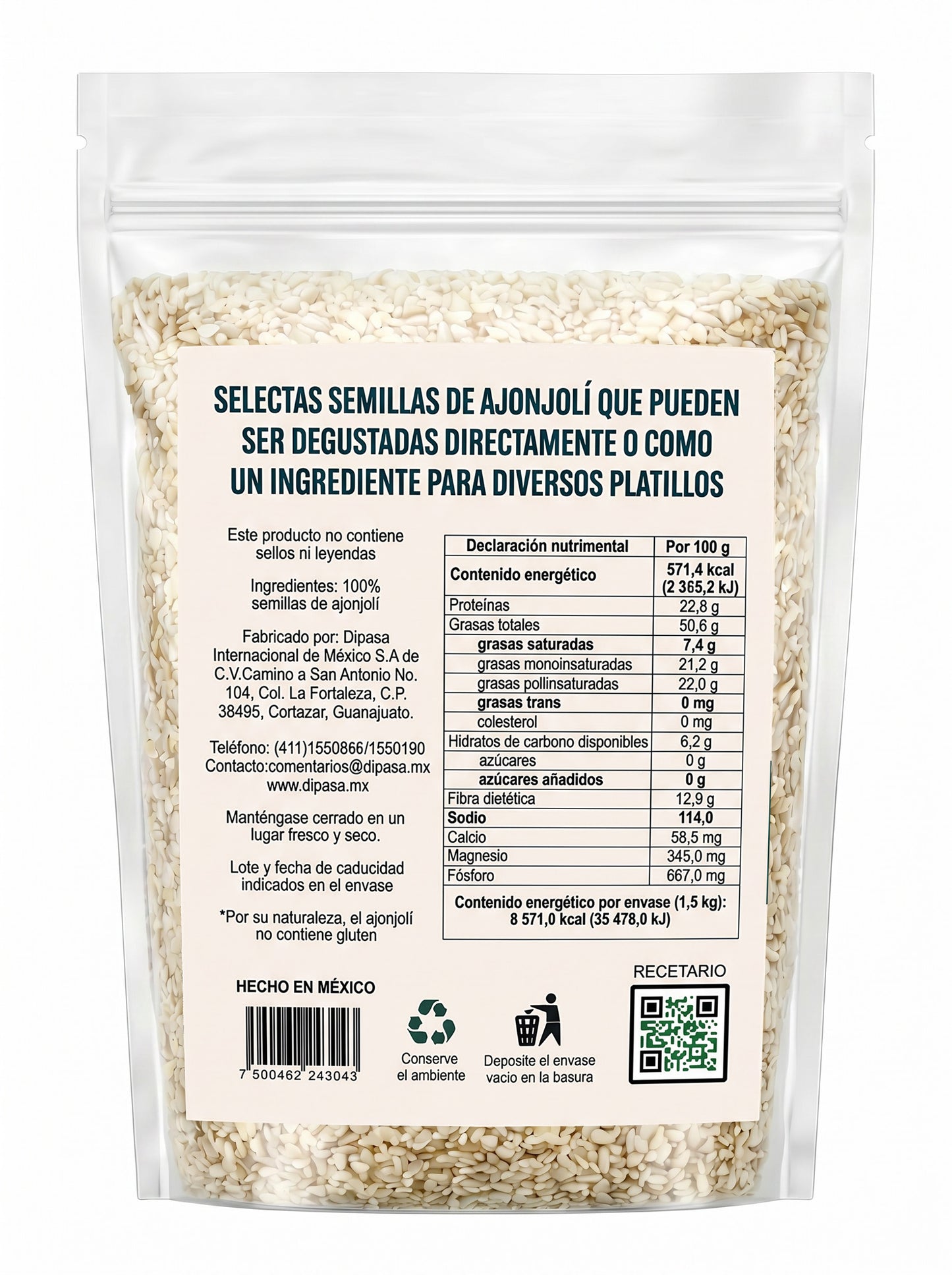 
                  
                    Semillas de Ajonjolí sin cáscara 1.5 kg
                  
                